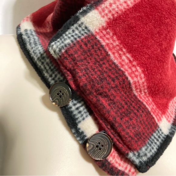 Neck Warmer Winter Scarf Cowl With Buttons Soft Fleece Checkered Red White Black - Picture 6 of 7